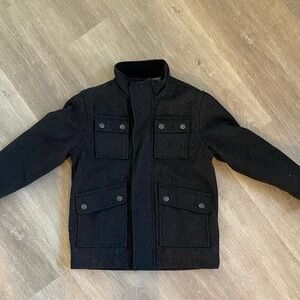 Gap‎ Kids Boys Small Wool Blend Parka Grunt Herringbone Jacket Full Zip Charcoal